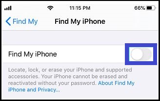 how can i turn off find my iphone online