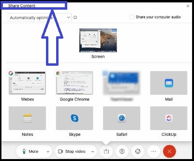 how to share different screen during webex on mac